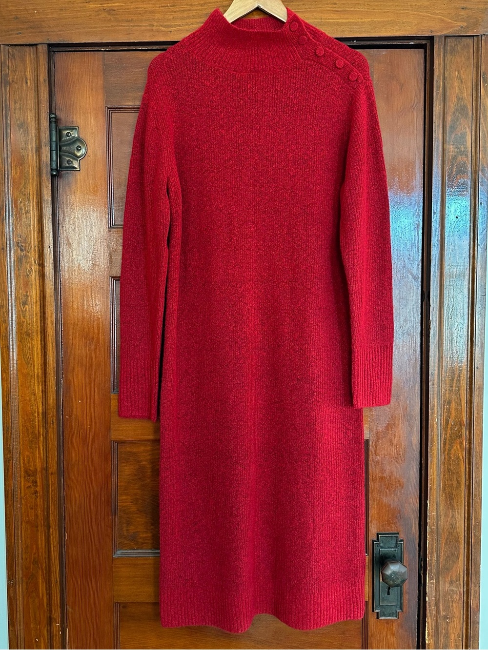 Ann Taylor Weekend Red Mock Neck Midi Sweater Knit Dress Large Classic Holiday